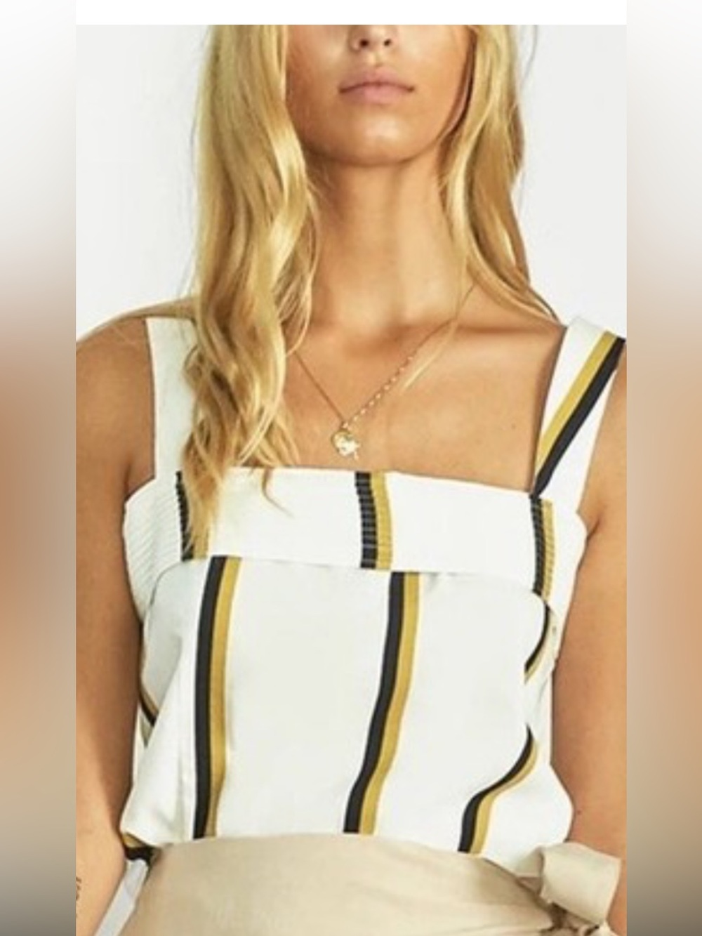 NWT Sancia Cibile Striped Linen Square-Neck Tank Top - Size M
